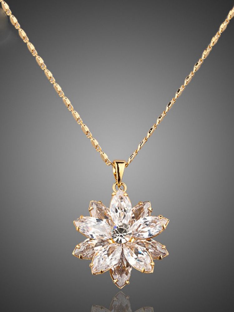 Swarovski Gold Lotus Çiçek Kolye (Altın Kaplama) - N02416